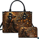 Personalized Witch Handbag with Purse, Custom Name Gothic Leather Bag Set for Women, Halloween Shoulder Bag, Witch Gift