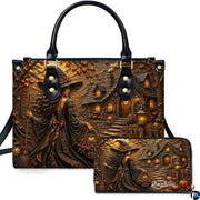 Personalized Witch Handbag with Purse, Custom Name Gothic Leather Bag Set for Women, Halloween Shoulder Bag, Witch Gift