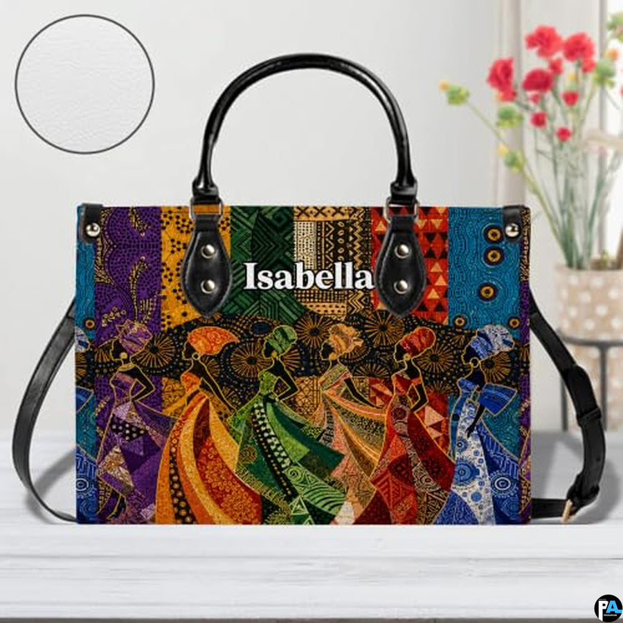 Personalized African American Leather Bag, African Purse, Gifts for Black Girl Women, Black History Handbags