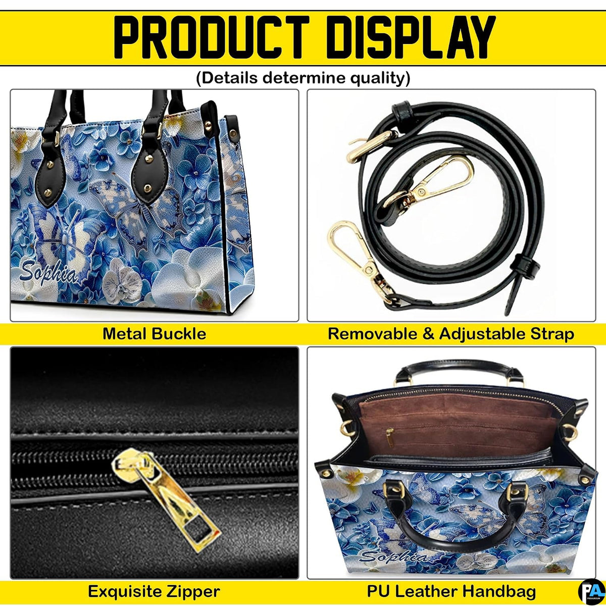 Interior view of open tote handbag showing spacious lining and compartments