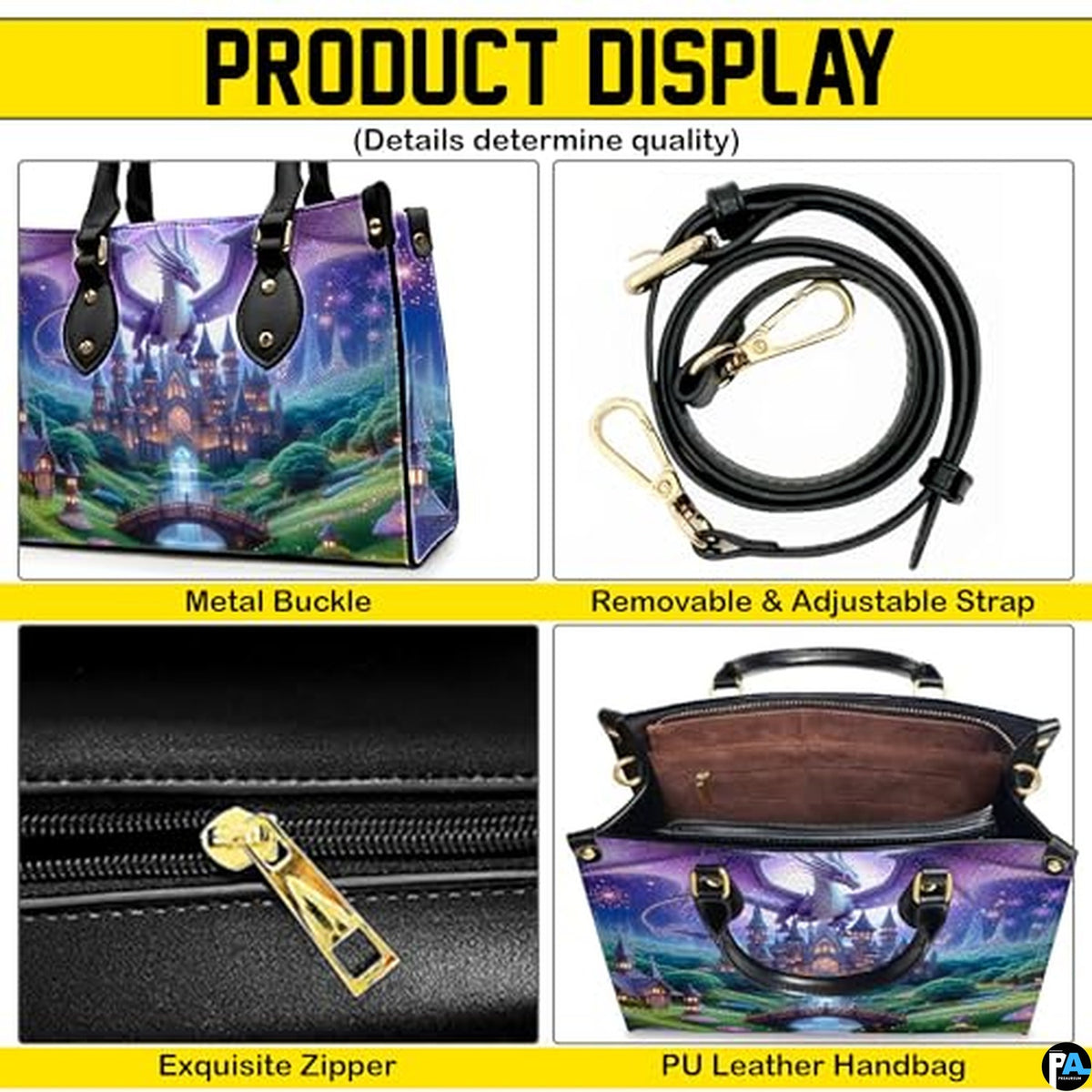 Personalized Mystical Dragon and Castle Scene Handbag