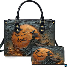 Personalized Halloween Leather Handbag – Custom Witch 3D Printing Effect Purses For Women – Spooky Gothic Shoulder Bag