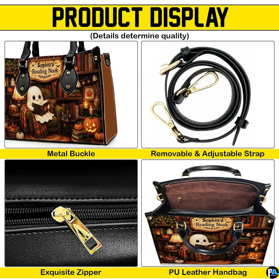 Overview collage highlighting exterior silhouette, top loop, and metal fastenings of satchel.