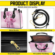 Model holding pink nurse handbag demonstrating carrying proportions and scale