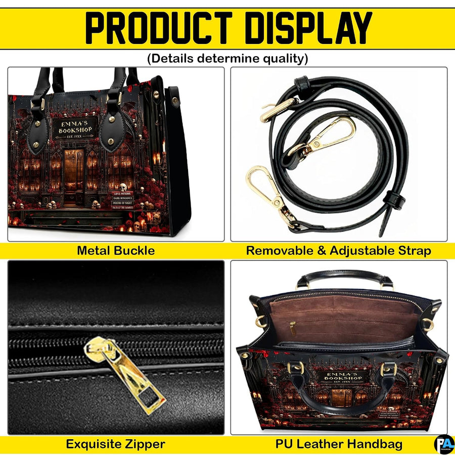 Close overview highlighting metallic hardware accents, sliding fastener, and interior lining pattern.