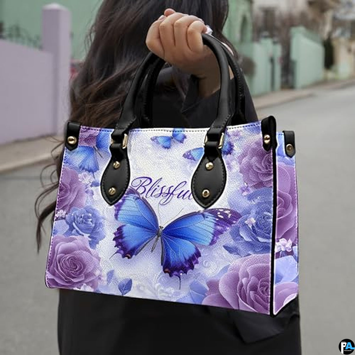 Personalized Butterfly Leather Handbag – Gothic Moon Bag with Adjustable Strap and Matching Witchcore Purse for Women