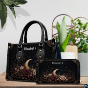 Frontal presentation highlighting the crescent moon art design on the primary accessory silhouette.