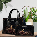 Frontal presentation highlighting the crescent moon art design on the primary accessory silhouette.