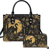 Celestial Golden Dragon Full Moon Handbag and Matching Wallet Set