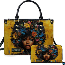Black Girl Leather Handbag Custom Name Afrocentric Bag for - Design 03