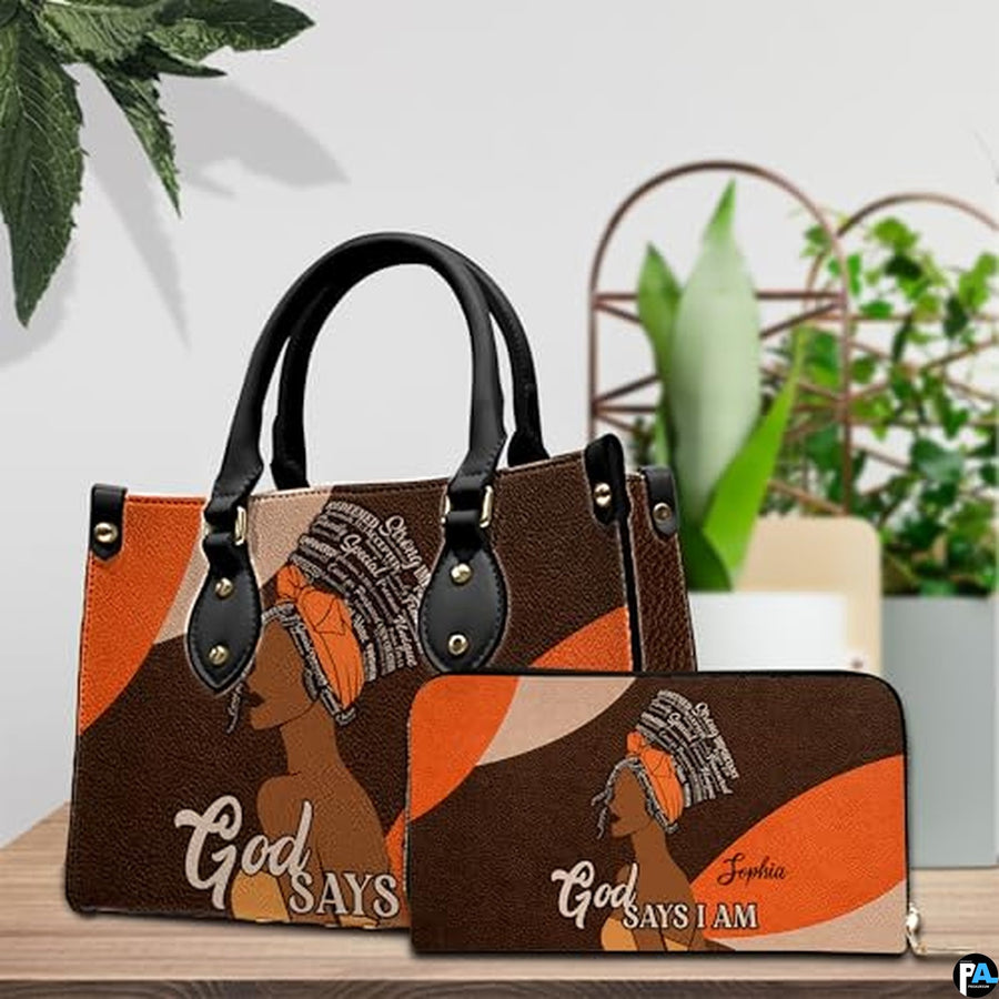 Personalized African American Leather Bag, African Purse, Gifts for Black Girl Women, Black History Handbags