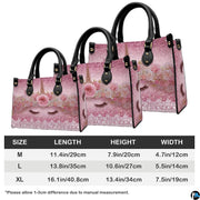 Back view of unicorn handbag showing continuous sparkling pink glitter pattern.