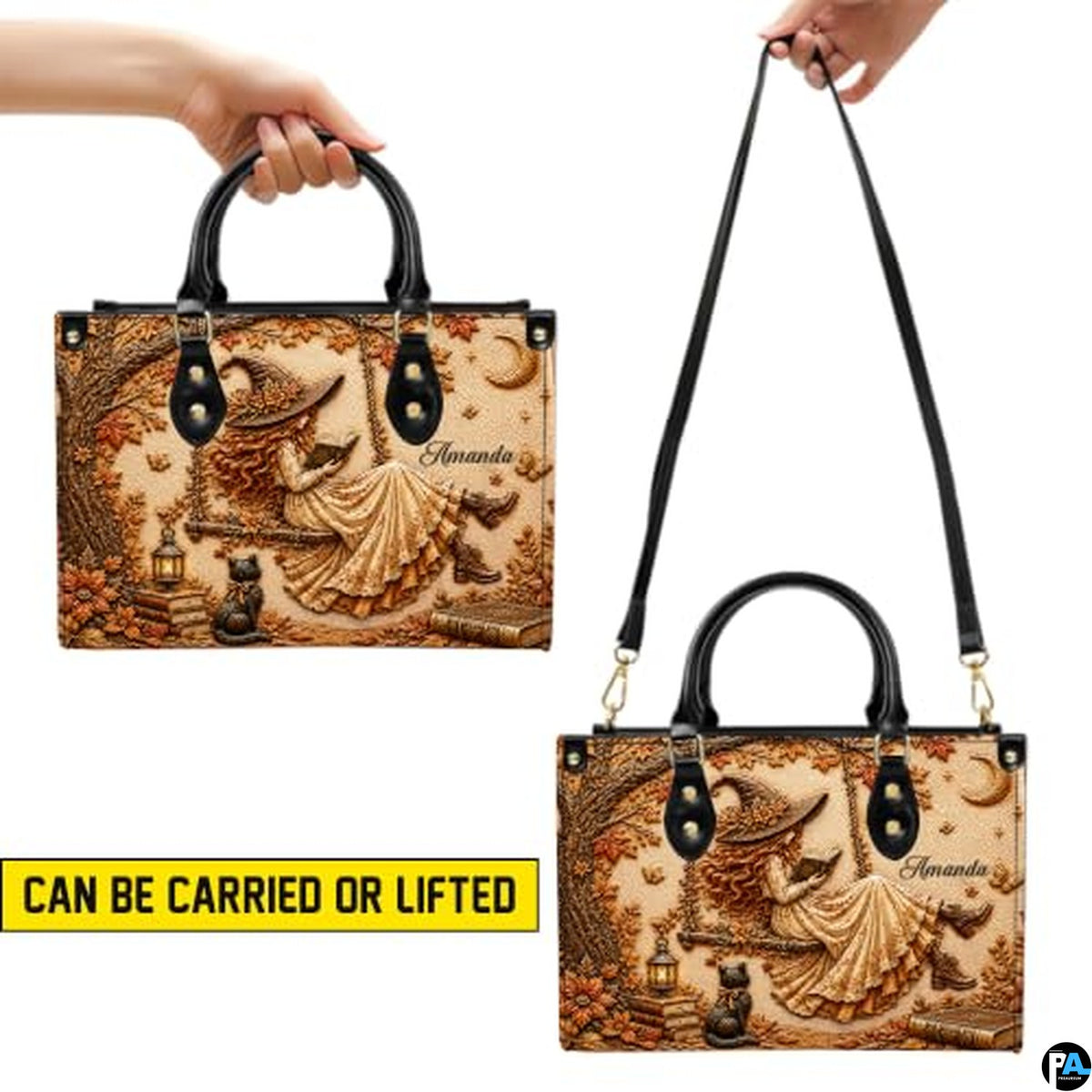 Personalized Witch Leather Bags, Halloween Purses For Women, Witch Art Bag, Spooky Halloween Purses, Holiday Gifts