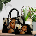 Tabletop scene presenting matching accessories featuring the floral portrait beside potted greenery.