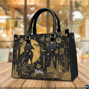 Golden dragon handbag and wallet displayed on wooden table before indoor plants.