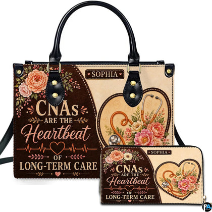 Heartbeat floral medical art featuring mocha brown and cream tones, peach roses, and stethoscope heart vignette.