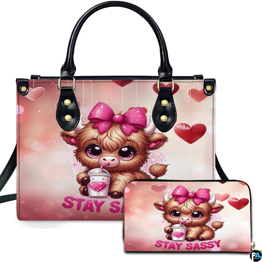 Highland Cow Leather Handbag Custom Cow Purse for Women Country Farm PU Leather Tote Gifts for Farmers Girls Mom Gift