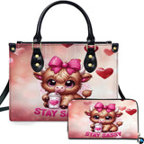 Baby Highland Cow Pink Hearts Handbag and Wallet Set