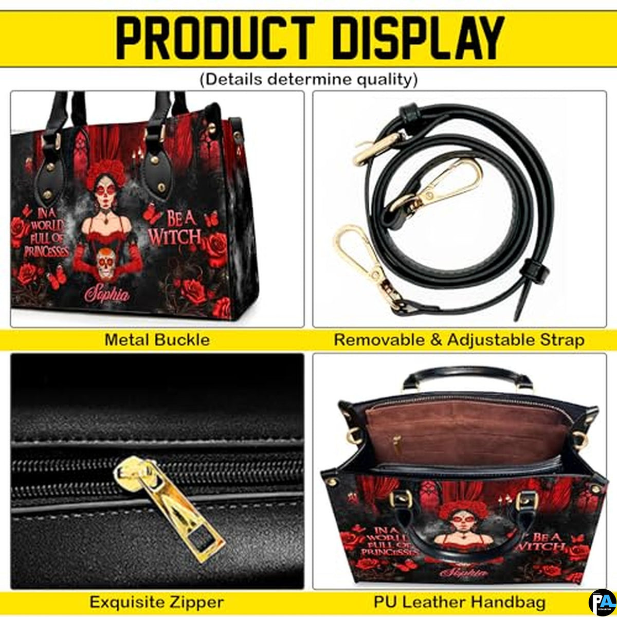 Personalized Witch Leather Bags, Halloween Purses For Women, Witch Art Bag, Spooky Halloween Purses, Holiday Gifts