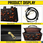 Feature collage illustrating top handles, carrying strap, secure closure, and open top interior view.