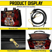 Matching zip wallet featuring the coordinated portrait and red electric plasma graphic.