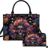 Gothic Cosmic Skull Flower Crown Handbag and Matching Wallet Set