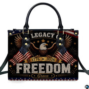 Close-up front view of matching zippered wallet showing patriotic eagle artwork