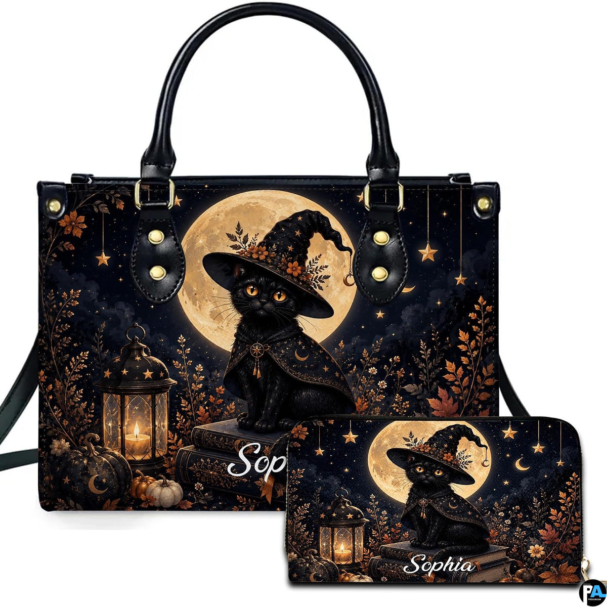 Black Cat Leather Bag – Vintage Cat Art Handbag, Stylish Animal-Themed Purse, Unique Gift for Cat Lovers