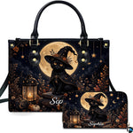 Black Cat Leather Bag – Vintage Cat Art Handbag, Stylish Animal-Themed Purse, Unique Gift for Cat Lovers