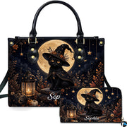 Black Cat Leather Bag – Vintage Cat Art Handbag, Stylish Animal-Themed Purse, Unique Gift for Cat Lovers