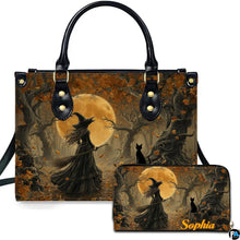 Personalized Halloween Leather Handbag – Custom Witch 3D Printing Effect Purses For Women – Spooky Gothic Shoulder Bag