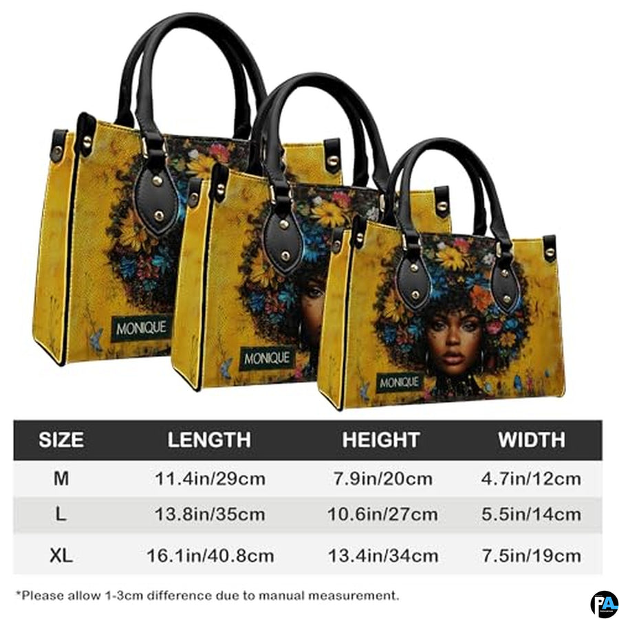 Black Girl Leather Handbag Custom Name Afrocentric Bag for - Design 03