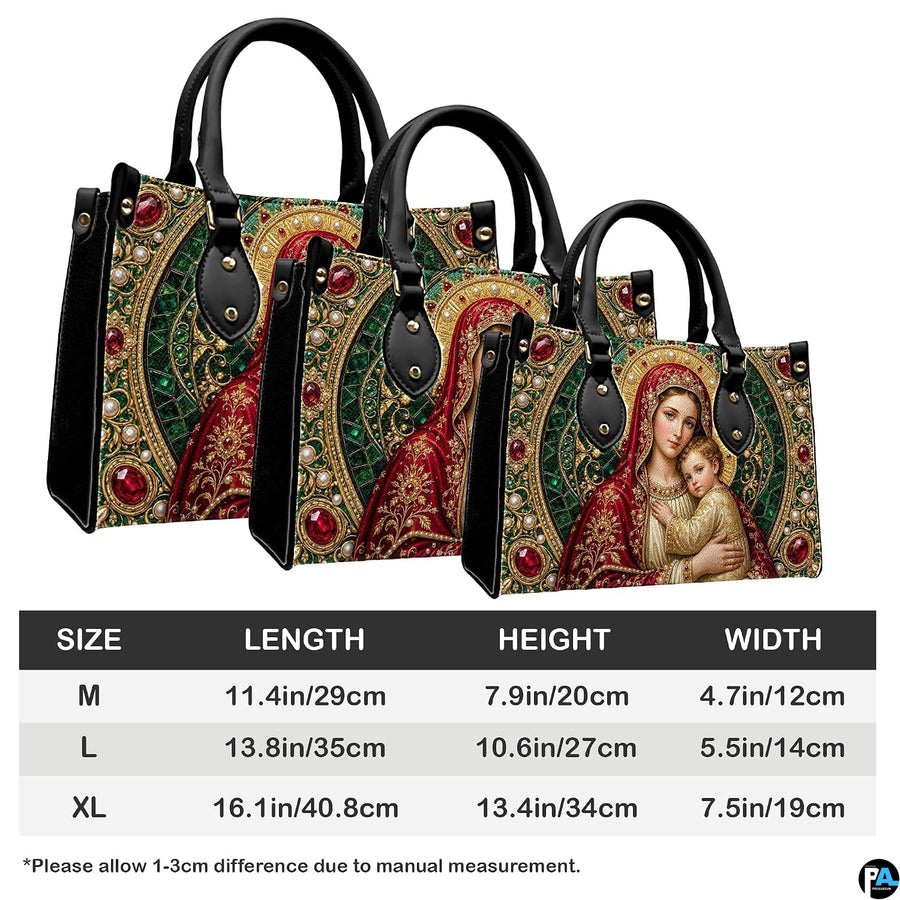 Size reference chart showing medium, large, and extra-large handbag dimensions