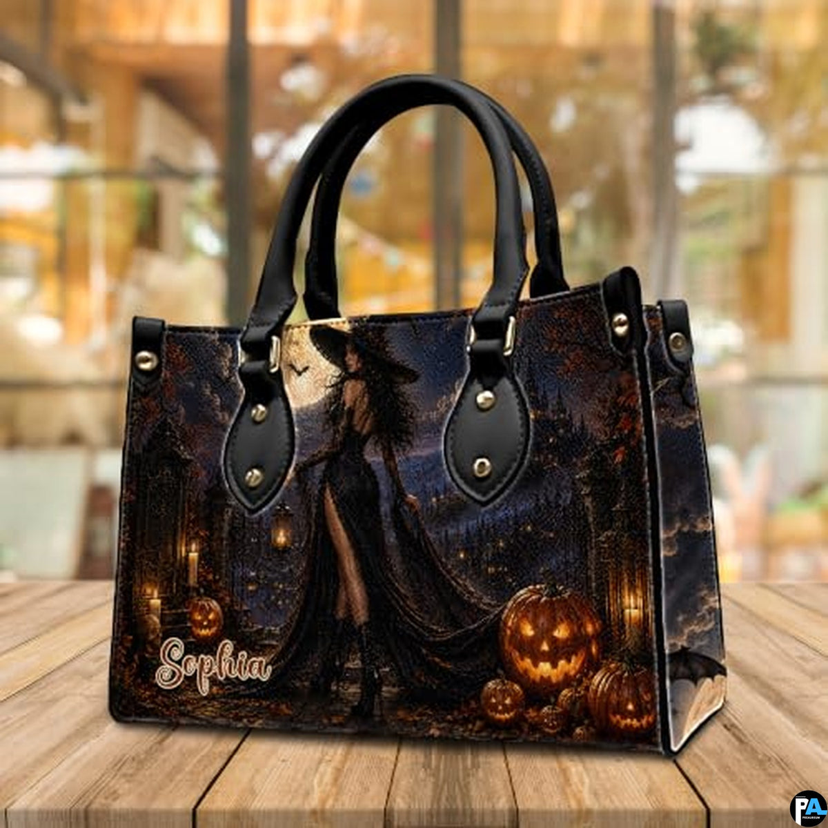 Personalized Witch Handbag with Purse, Custom Name Gothic Leather Bag Set for Women, Halloween Shoulder Bag, Witch Gift