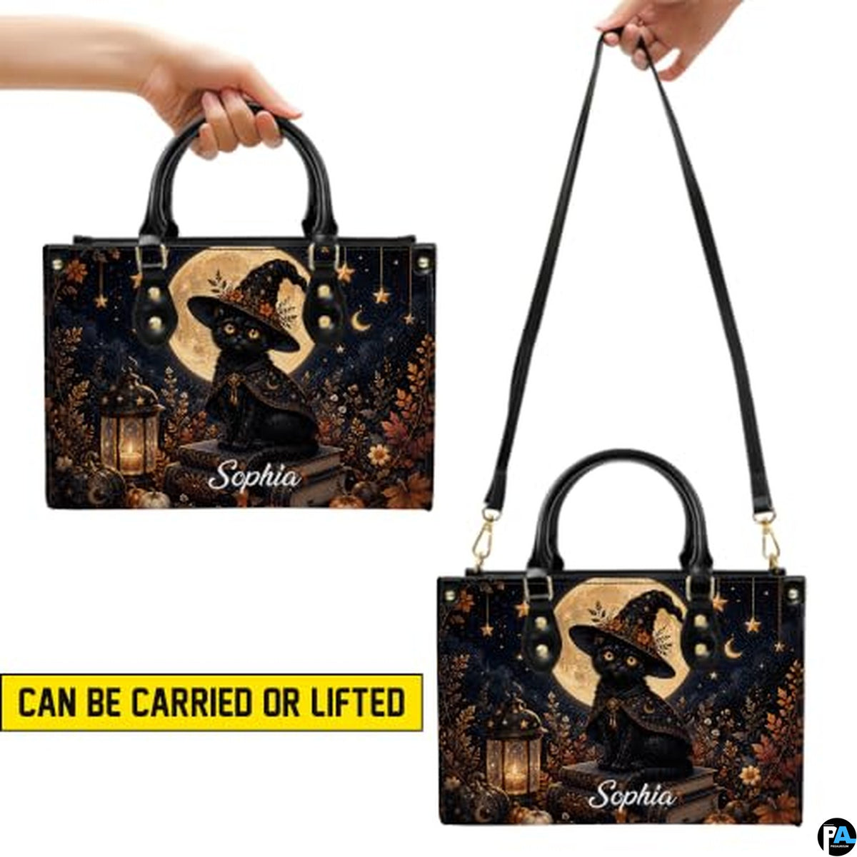 Black Cat Leather Bag – Vintage Cat Art Handbag, Stylish Animal-Themed Purse, Unique Gift for Cat Lovers