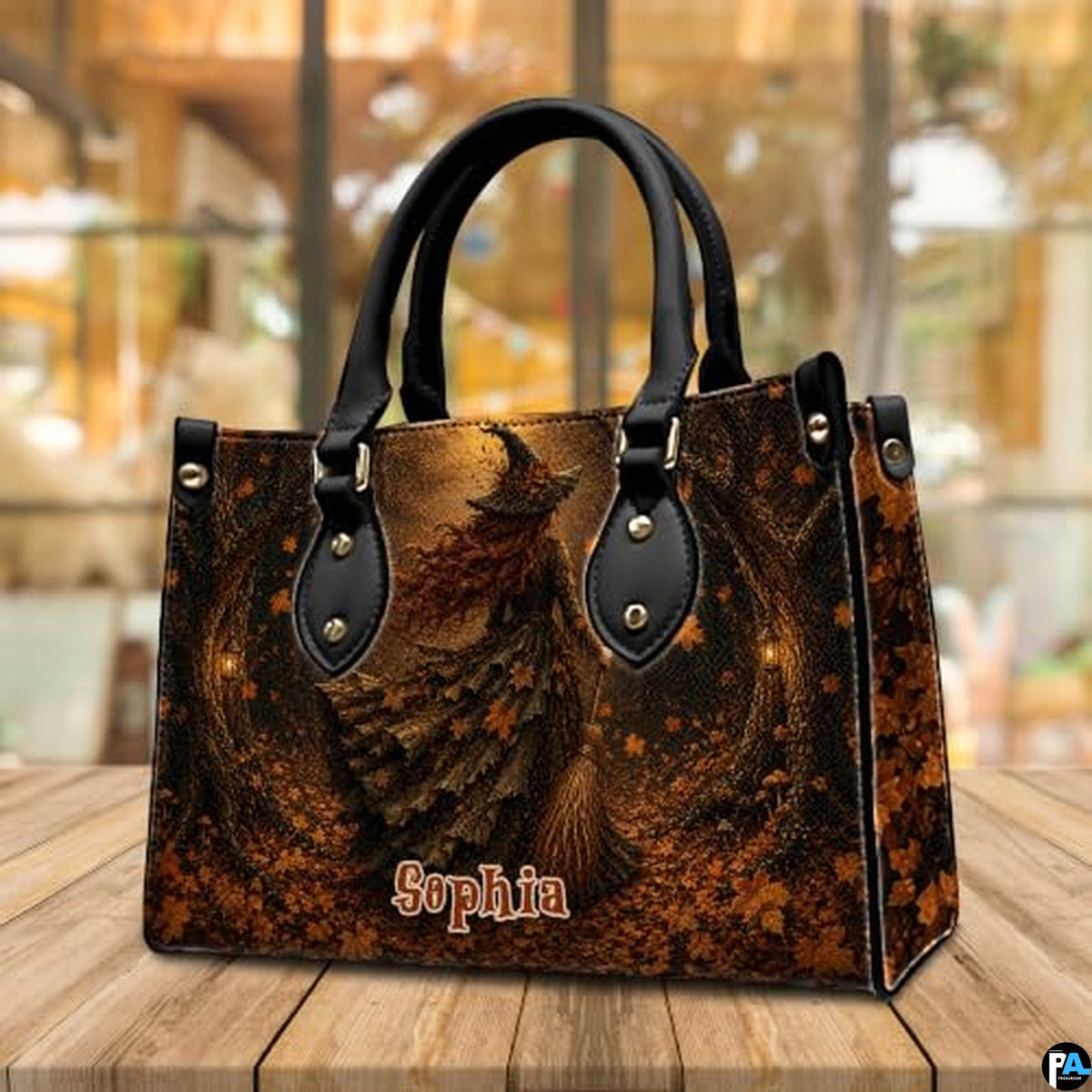 Personalized Witch Handbag with Purse, Custom Name Gothic Leather Bag Set for Women, Halloween Shoulder Bag, Witch Gift