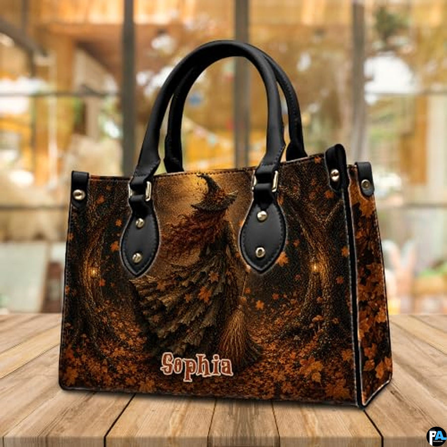 Personalized Witch Handbag with Purse, Custom Name Gothic Leather Bag Set for Women, Halloween Shoulder Bag, Witch Gift