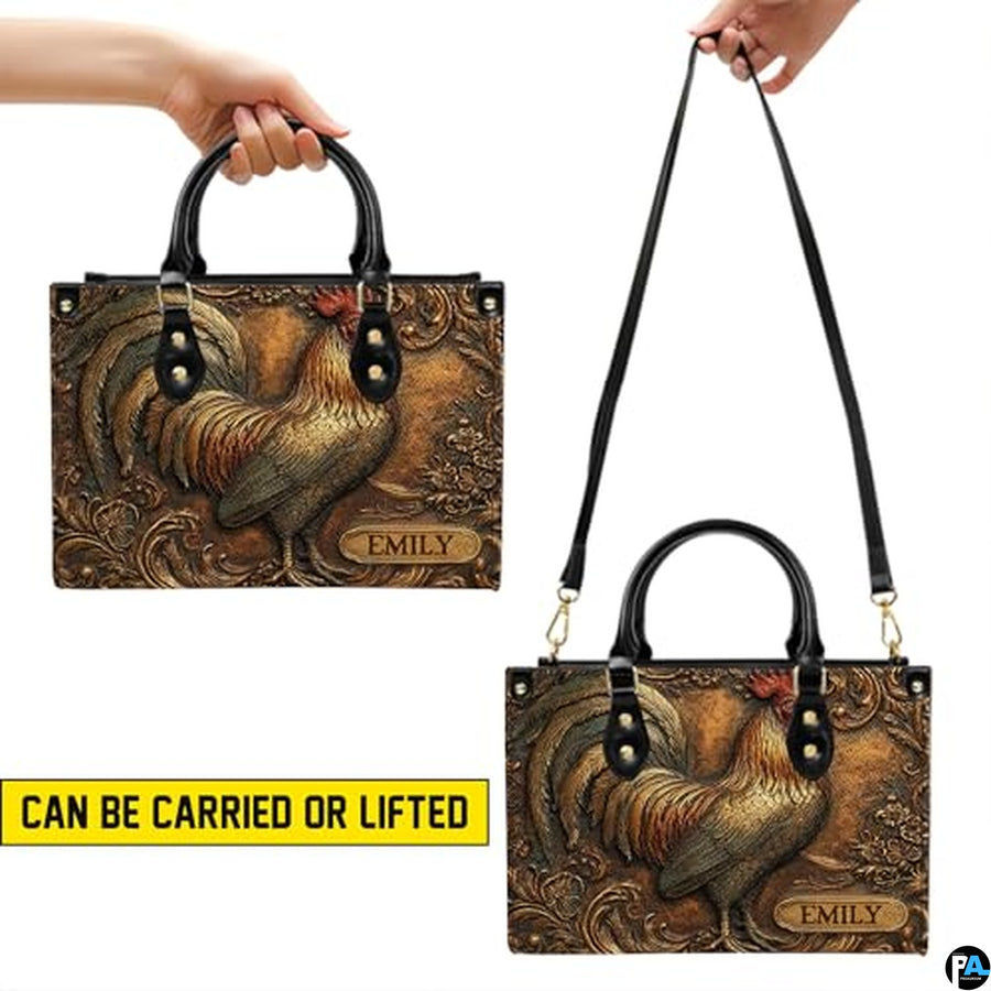 Personalized Animal Leather Handbag – Custom Name Flowers with 2D Print with 3D Effect – Gift for Gramma, Mom, Daughter