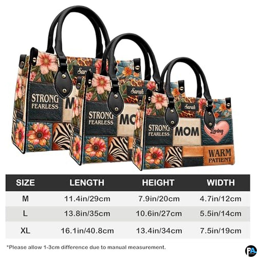 Personalized Leather Tote Bag and Purse for Mom Grandma, Custom Name Tote Bag, Birthday Gift for Mother, Grandma Gift Idea