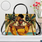 Lifestyle tabletop presentation of the tropical sunglasses piece beside red floral decorations.