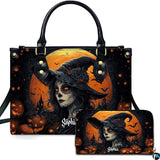 Halloween Witch Sugar Skull Pumpkin Handbag and Matching Wallet Set