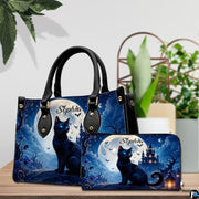 Black Cat Leather Bag – Vintage Cat Art Handbag, Stylish Animal-Themed Purse, Unique Gift for Cat Lovers