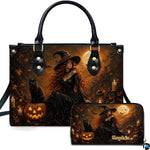 Personalized Witch Handbag with Purse, Custom Name Gothic Leather Bag Set for Women, Halloween Shoulder Bag, Witch Gift