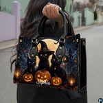 Black Cat Leather Bag – Vintage Cat Art Handbag, Stylish Animal-Themed Purse, Unique Gift for Cat Lovers