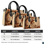 Size comparison guide detailing medium, large, and extra-large satchel dimensions and measurements.