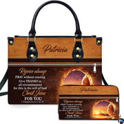Empty tomb and Calvary sunrise handbag and matching wallet set on plain white background