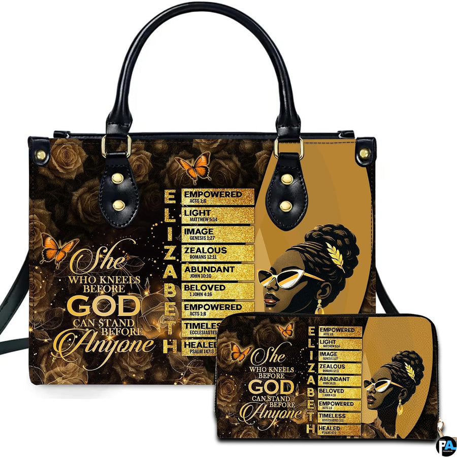 Personalized African American Woman Gold Rose Handbag - Design 01