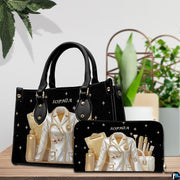Side profile view of black doctor handbag highlighting structured silhouette