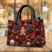 Handbag displayed outdoors in daylight showing crisp gingerbread cookie artwork.