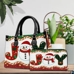 Festive accessory duo arranged together on a wooden tabletop next to potted green plants.